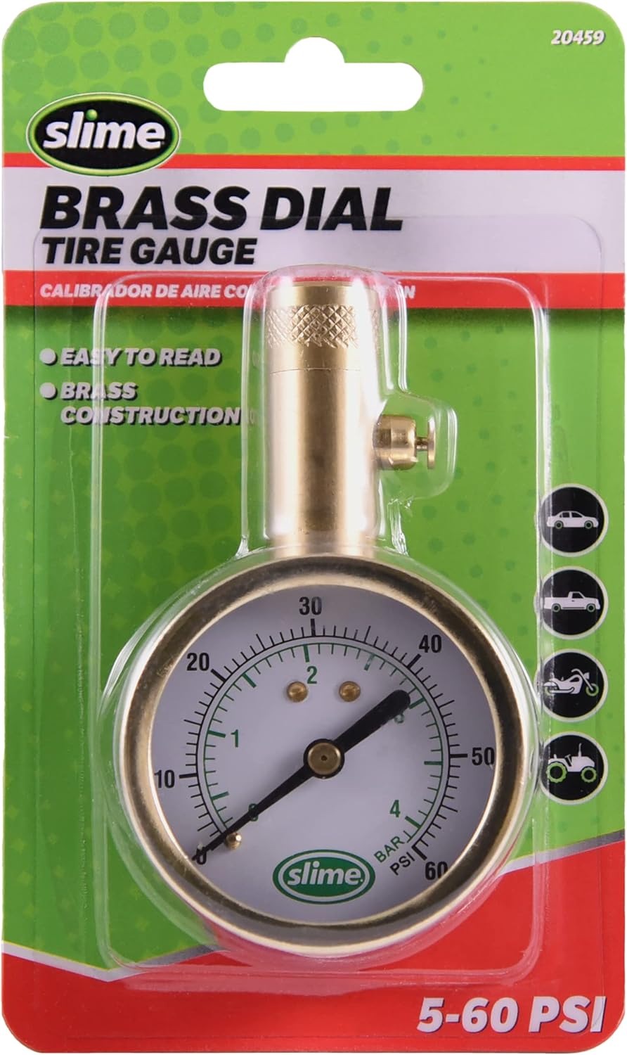 Slime 20049 Tire Pressure Gauge, Large Face Dial Analogue Gauge, 5-60 PSI