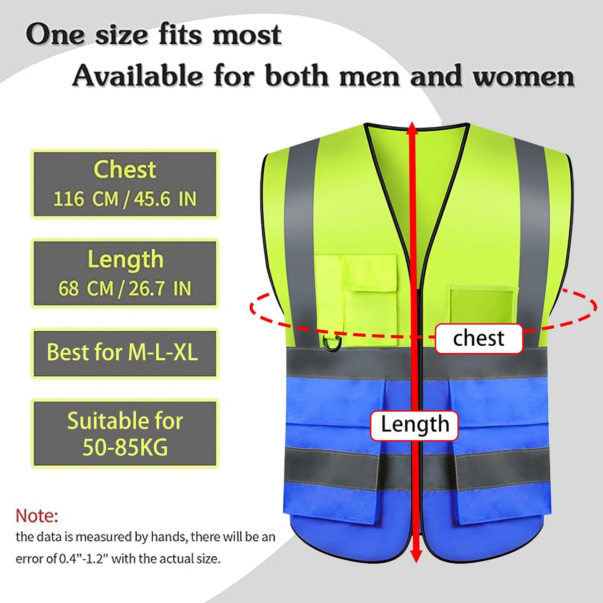 Safety Vests 20 Pack,Hi Vis Construction Vest with 5 Pockets and Zipper,Reflective Vest for Men Women Work One Size