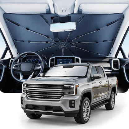 DMJN Umbrella Windshield Sun Shade - Medium, Car Sunshade for Front Windshield [Nano Ice-Crystal Coatings] UPF50+ Heat & UV Block, Protect Interior & Keep Cooler Universal for Car, SUV, Truck