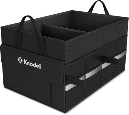 K KNODEL Car Trunk Organizer with Lid, Collapsible Car Trunk Storage Organizer, Car Organizer and Storage for SUV, Truck, Sedan (Medium, Black)