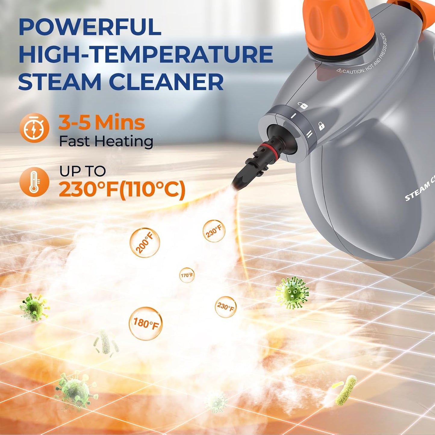 Steam Cleaner, Pressurized Handheld 13pcs Multi-Purpose Natural Deep Cleaning Steamer, Portable Steamer for Cleaning Home, Grout, Kitchen, Car, Window, Upholstery, Bathroom and Clothes, White