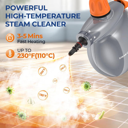 Steam Cleaner, Pressurized Handheld 13pcs Multi-Purpose Natural Deep Cleaning Steamer, Portable Steamer for Cleaning Home, Grout, Kitchen, Car, Window, Upholstery, Bathroom and Clothes, White