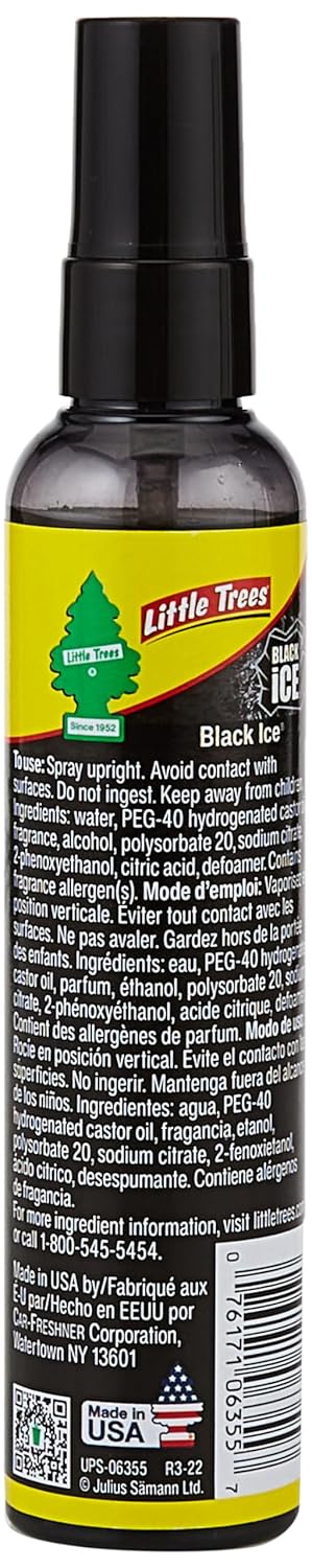 LITTLE TREES Car Air Freshener | Spray Provides a Long-Lasting Scent for Auto or Home | On-the-go Freshness | Black Ice, 6 Air Fresheners