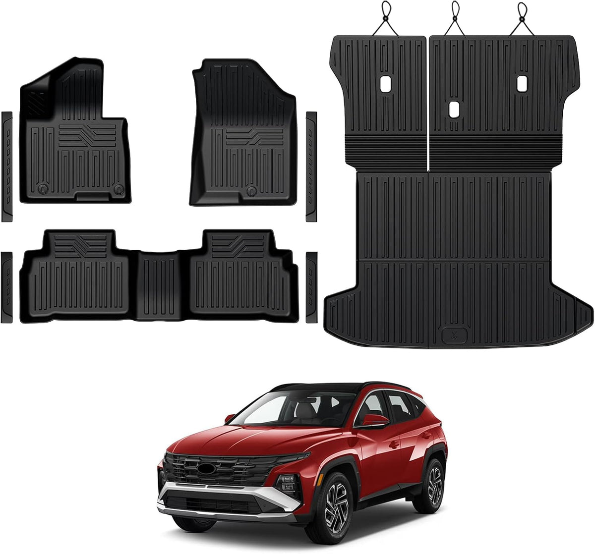 Floor Mats for Hyundai Elantra Gas 2021-2026, All Weather Floor Mats Trunk Cargo Liner and Door Sill Guards Accessories, Full Coverage Set (Not fit Hybrid Models)