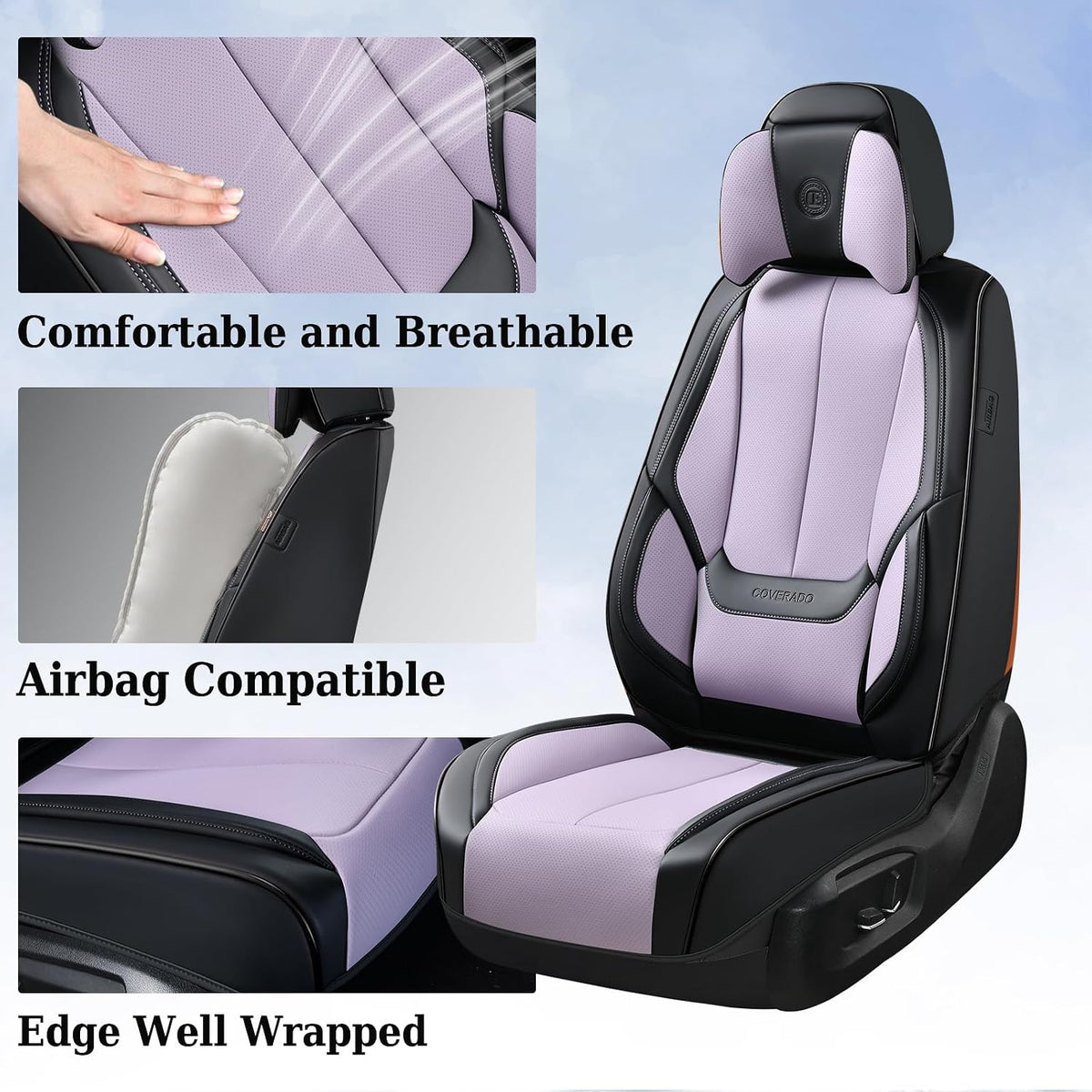 Coverado Seat Covers Full Set, Black Seat Covers for Cars 5 Seats, Car Seat Protector, Waterproof Nappa Leather Car Seat Cushion, Front and Rear Car Seat Cover Fit for Most Sedans SUV Pick-up Truck - Colors B