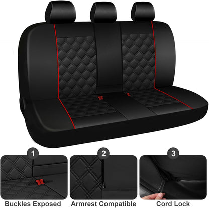 CAROMOP Luxury PU Leather Car Seat Covers Full Set-Waterproof Seat Protectors with Split Bench Seat Covers for Cars-Universal Cars Interior Covers for Sedans, SUVs, Pick-up Trucks(Gray/Gray Line)