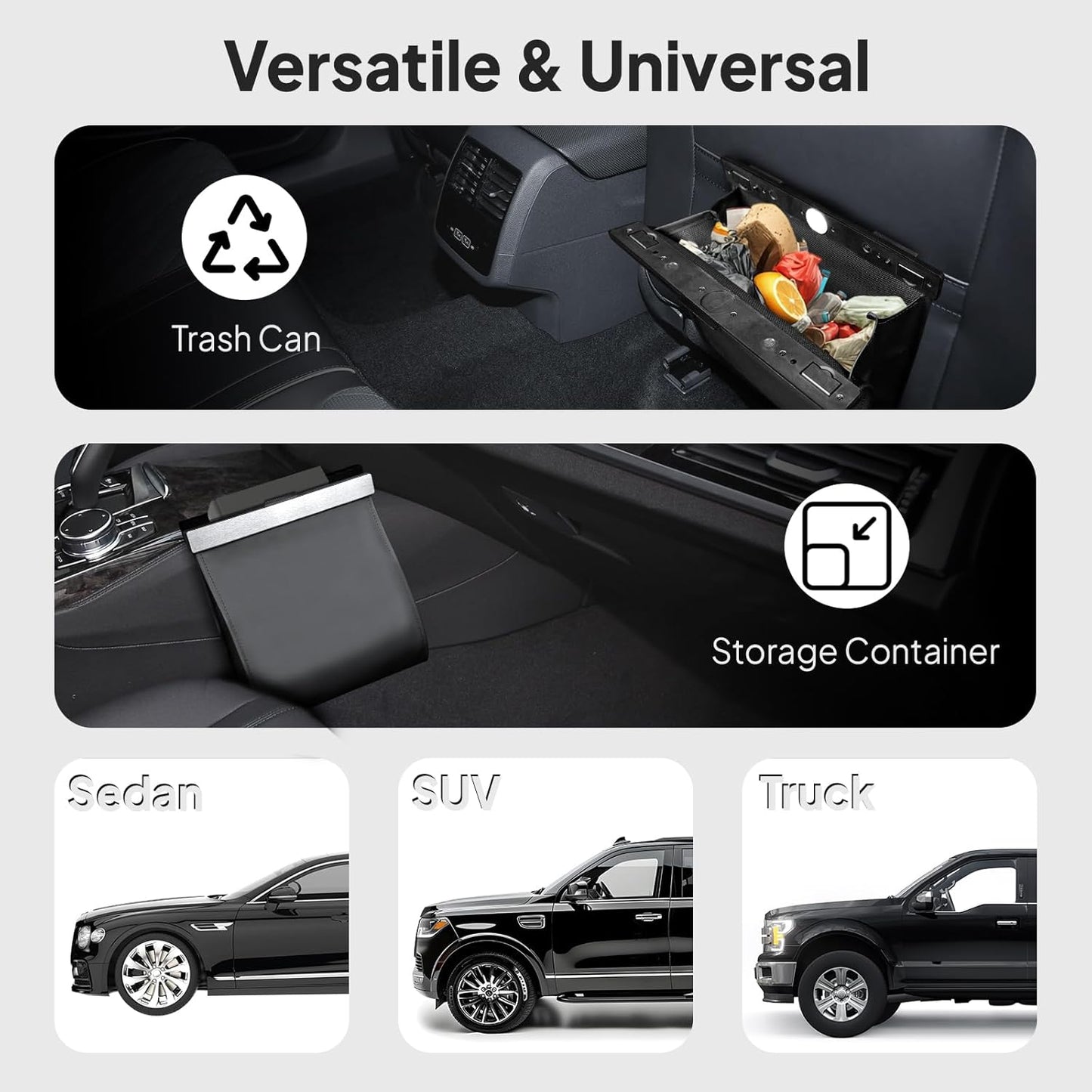 COZILO Leather Car Trash Can with Smart LED Light & Magnetic Closure,Leak-Proof, Odor-Lock Car Trash Bin for Any Cars, Sedans, SUVs, Trucks, Black