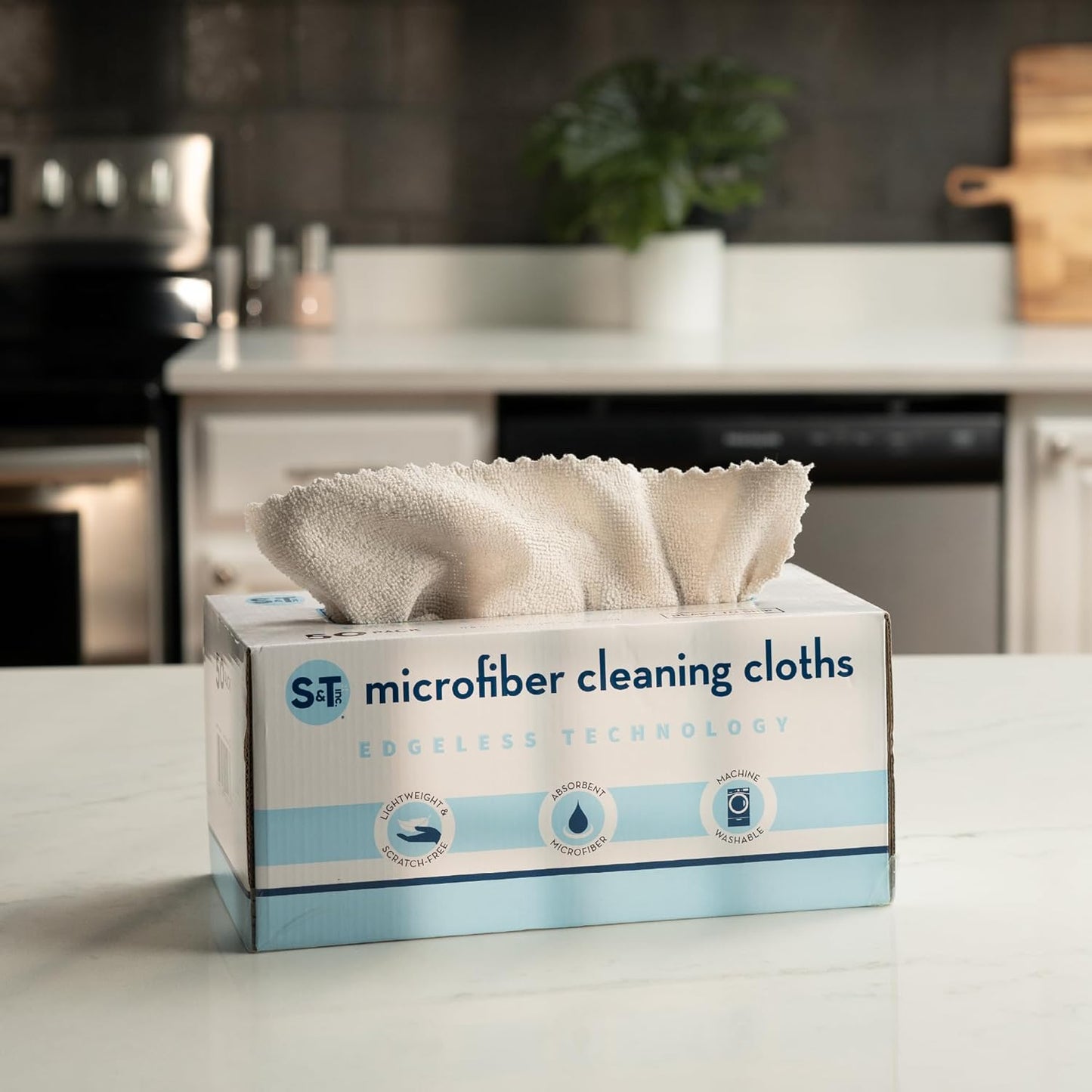 S&T INC. 50 Pack Microfiber Cleaning Cloth with Box, Bulk Towels for Home, Reusable Microfiber Towels for Cars, Cleaning Rags, White, 190gsm, 11.8 Inches x 11.8 Inches, 50 Count