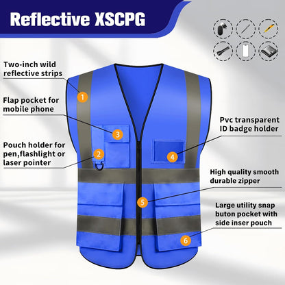Safety Vests 20 Pack,Hi Vis Construction Vest with 5 Pockets and Zipper,Reflective Vest for Men Women Work One Size