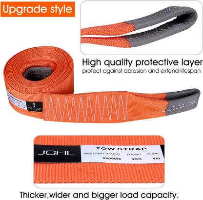 Tow Strap with Hooks 2in X20Ft Recovery Strap 10,000LB Break Strengthened Towing Rope for Towing Vehicles in Roadside Emergency