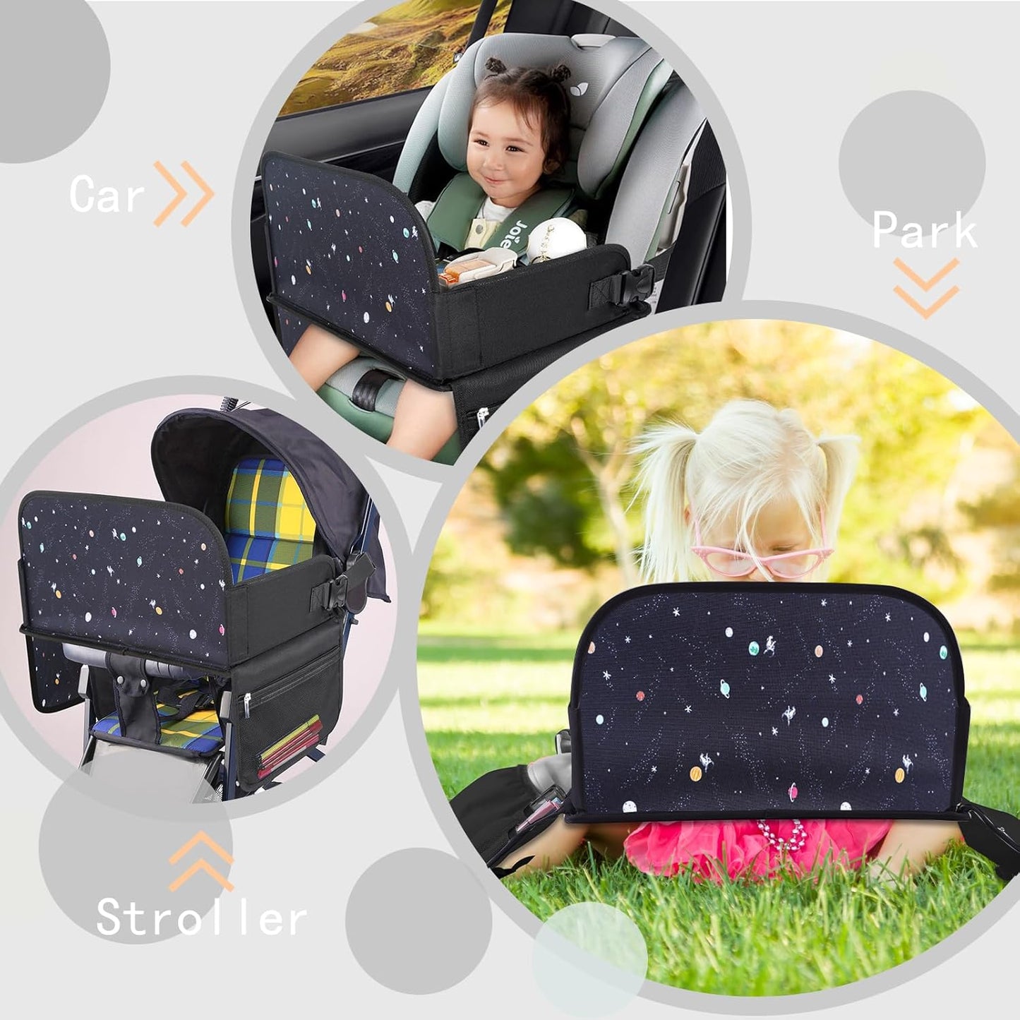 MENZOKE Kids Travel Tray for Toddler Car Seat, Road Trip Activities for Kids with iPad Holder Stand & Dry Erase Board, Road Trip Essentials Accessories Lap Tray as Travel Gifts for Kid, Pink