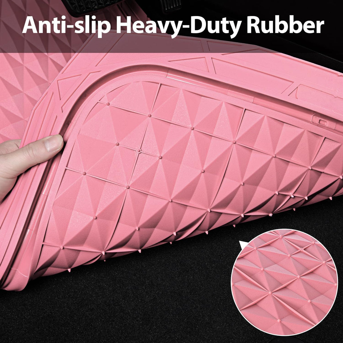 CAR PASS Heavy Duty Rubber Car Mats, Deep Dish All-Weather Floor Mat for Car Full Set Durable Anti-Slip 3D Rhombus Waterproof Trim to Fit Liner Universal Fit Automotive,Sedan,SUV,Truck, 3 Piece Black