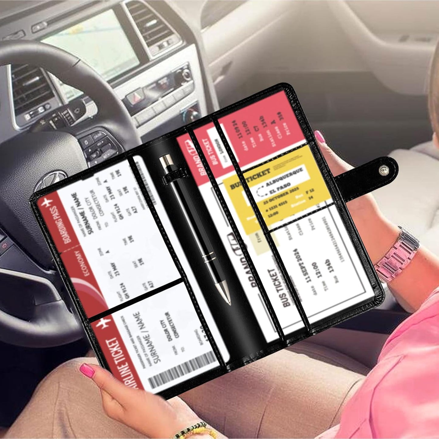 Car Registration and Insurance Card Holder with Magnetic Closure, Leather Vehicle Glove Box Automobile Documents Paperwork Wallet Case Organizer for ID, Driver's License, Key Contact Information Cards