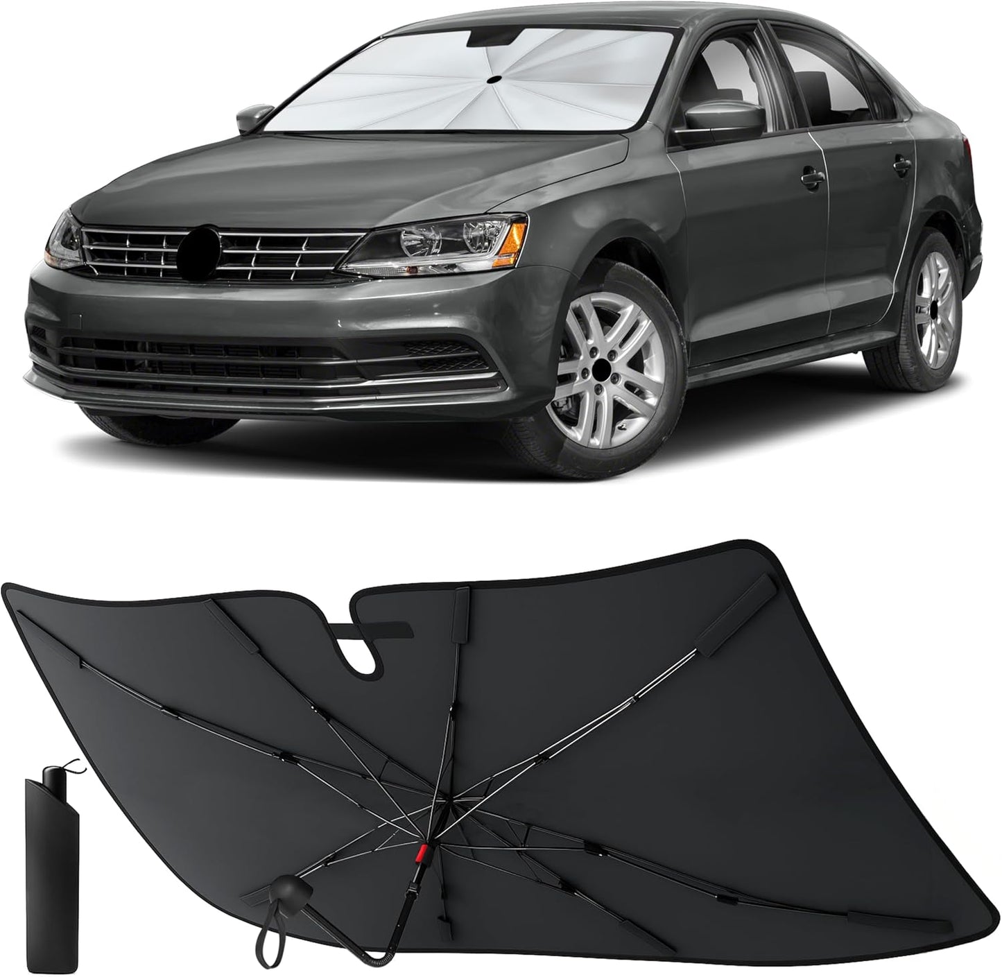 Econour Windshields Sun Shade for Car | Medium Foldable Car Sunshade & Window Tint | UV & Heat Protection Front Window Sun Shield, Keeps Interior Cool, Fits Sedans SUVs & Trucks (57” x 33”)