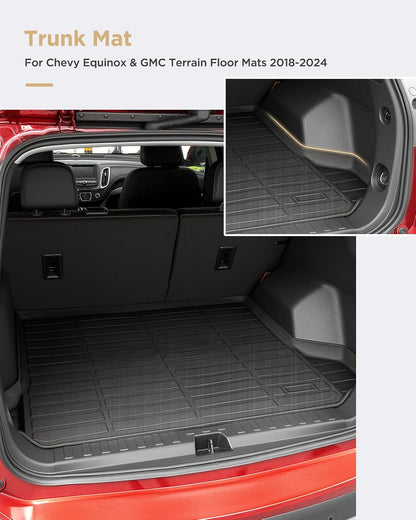 for Chevy Equinox Floor Mats 2024 2023 2022 2021 2020 2019 2018, for GMC Terrain Floor Mats 2018-2024, for Equinox All Weather Mats Cargo Liners Trunk Carpet Rubber Car Accessories