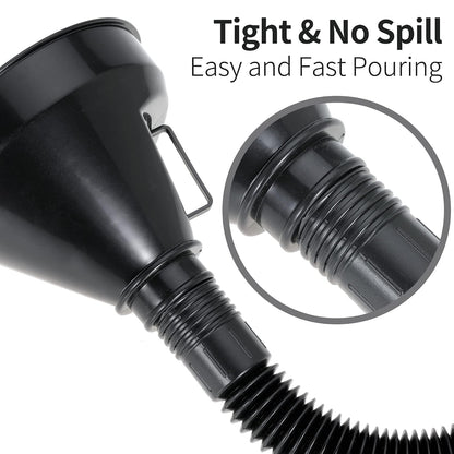 Wide Mouth Oil Funnel with Flexible Extension Nozzle Hose with Handle Mesh Screen Filter for Cars Motorcycles Engine Oil Kerosene Gasoline Gas Fuel Diesel Water Fluid Coolant Liquid Black 1PC (1)