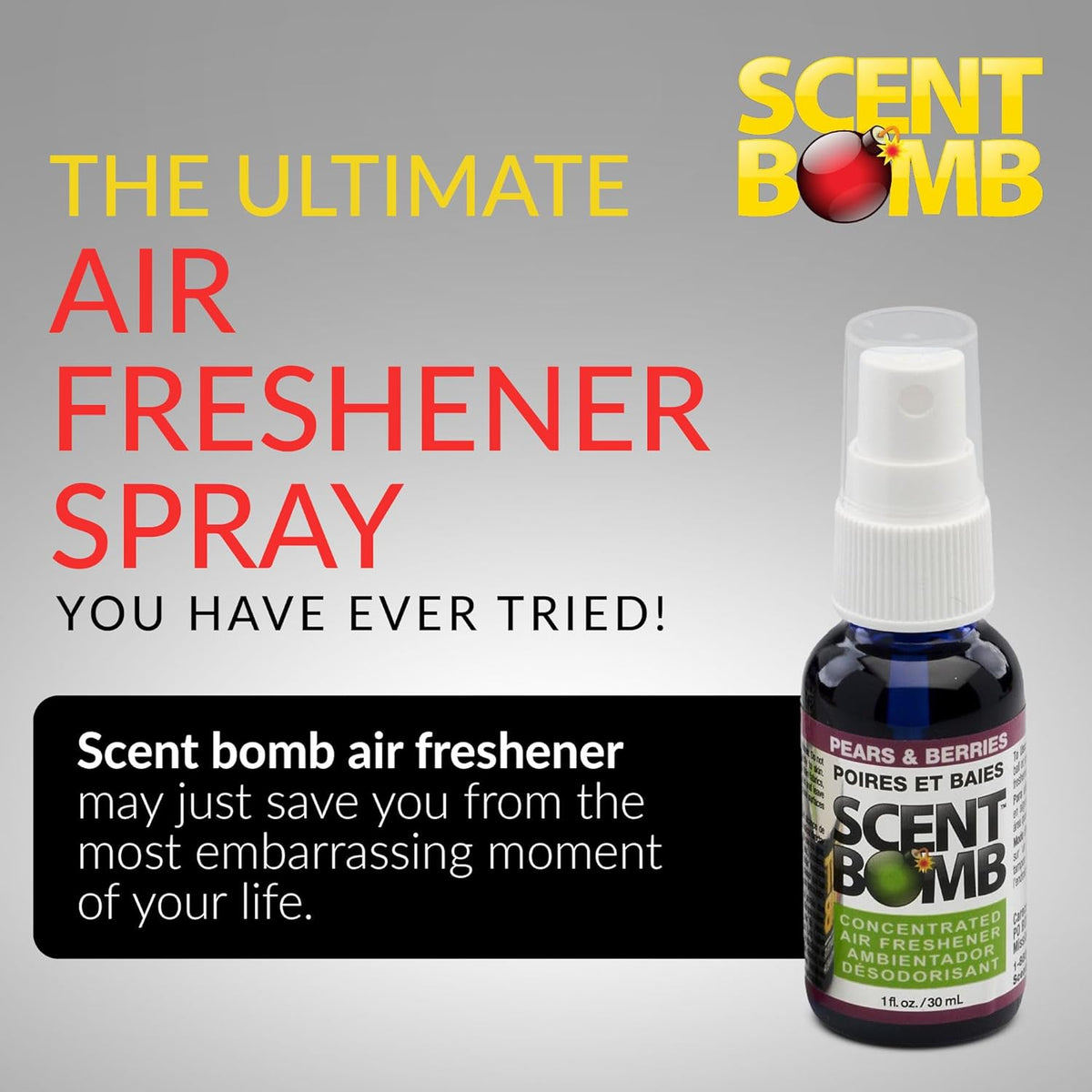 Scent Bomb Air Freshener Spray, Long-Lasting Odor Eliminator - Effective Deodorizer for Home & Car, Fresh Room Spray for Kitchen, Bathroom & Smell Neutralizer - 1 oz Pack of 4, Black Cherry Scent