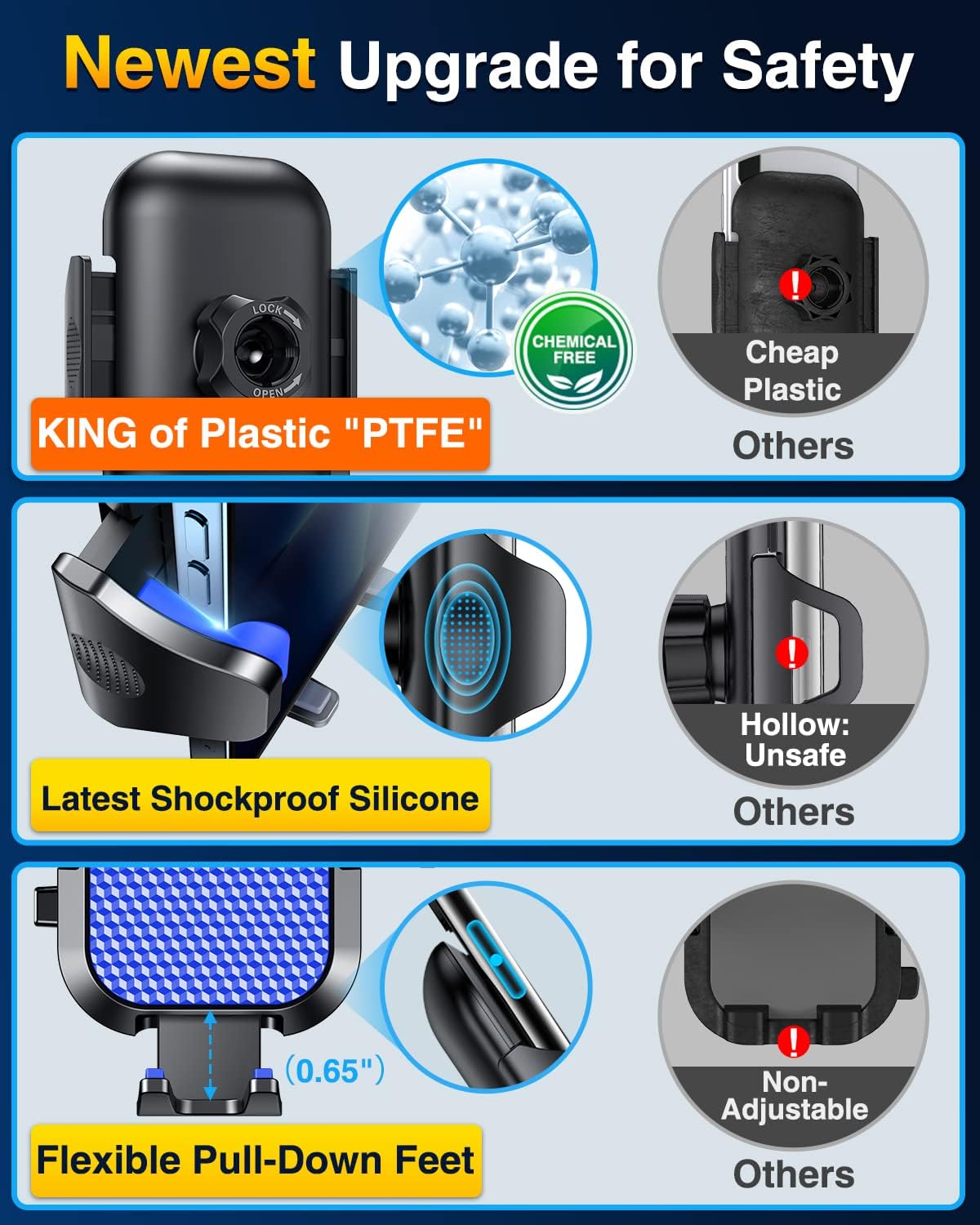 [True Military-Grade] Car Phone Holder VANMASS [Upgraded Strongest Suction&Clip] Cell Phone Mount for Dashboard Windshield Vent Kit, Truck Cradle Stand for iPhone 17 Pro Max 16 15 14 Android,Ink Black
