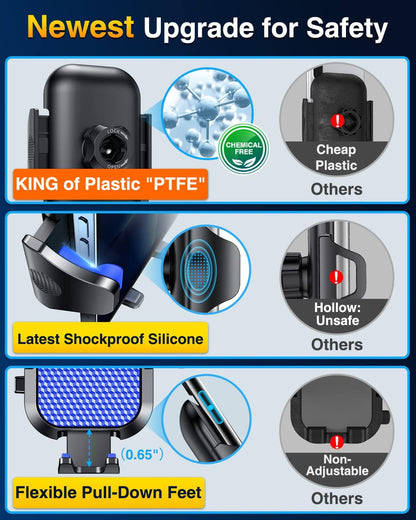 [True Military-Grade] Car Phone Holder VANMASS [Upgraded Strongest Suction&Clip] Cell Phone Mount for Dashboard Windshield Vent Kit, Truck Cradle Stand for iPhone 17 Pro Max 16 15 14 Android,Ink Black