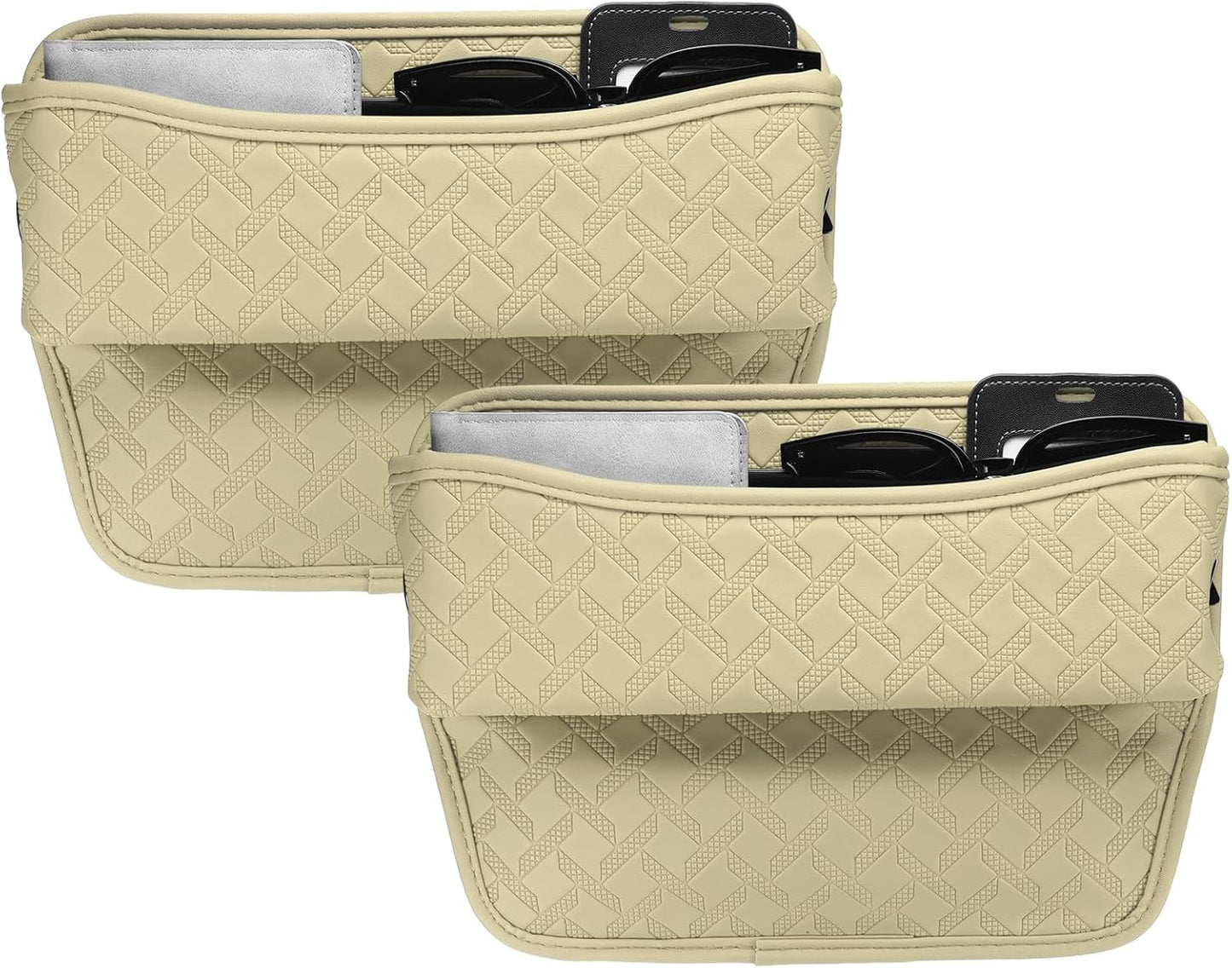 HARFINGTON 2pcs Car Seat Gap Filler Organizer 11.5 x 8 x 2.1 Inch Leather Universal Car Organizer Storage Box Between Seat and Console for Phone Sunglasses Keys, Brown