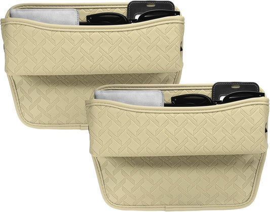 HARFINGTON 2pcs Car Seat Gap Filler Organizer 11.5 x 8 x 2.1 Inch Leather Universal Car Organizer Storage Box Between Seat and Console for Phone Sunglasses Keys, Brown