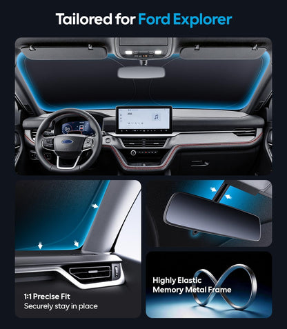 Wigoo Tesla New Model Y Accessories Windshield Sunshade [OEM Design, 100% Sun Blockage] Foldable Heat Insulation Sunshade with Storage Bag, for Model Y 2020~2026 (Juniper), Silver Coating - Colors A