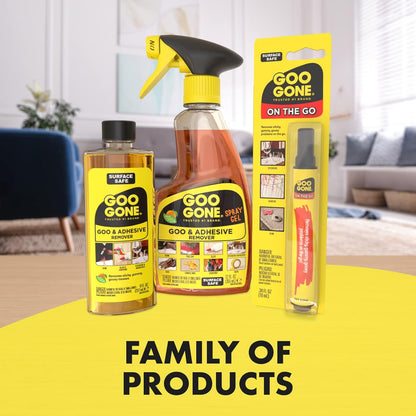 Goo Gone Spray Adhesive Remover Gel 12 Oz with Scraper, Removes Glue, Stickers, Tape Residue, Grease, Gum & Wax, Adhesive Spray with Citrus Cleaning Power for Hard Surfaces, Carpets & Fabrics