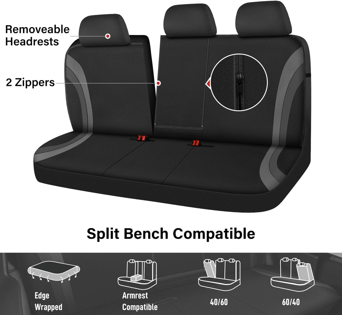 CAR PASS Line Rider Sporty Front Seat Covers,Gray Car Seat Covers Two Front Seats Only, Airbag Compatible,Universal Fit Sedans,Cars,Vans,SUV,Truck(Black and Gray)