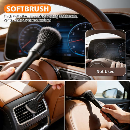 8PCS Car Detailing Brush Set, Ultra Soft Boars Hair Car Interior Detailing Brushes, Premium Car Wash Brush Kit for Professional Results ﻿Car Duster Interior or Exterior, Car Accessories Interior Tools