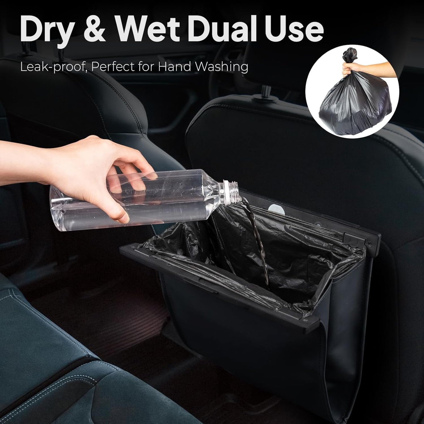 COZILO Leather Car Trash Can with Smart LED Light & Magnetic Closure,Leak-Proof, Odor-Lock Car Trash Bin for Any Cars, Sedans, SUVs, Trucks, Black