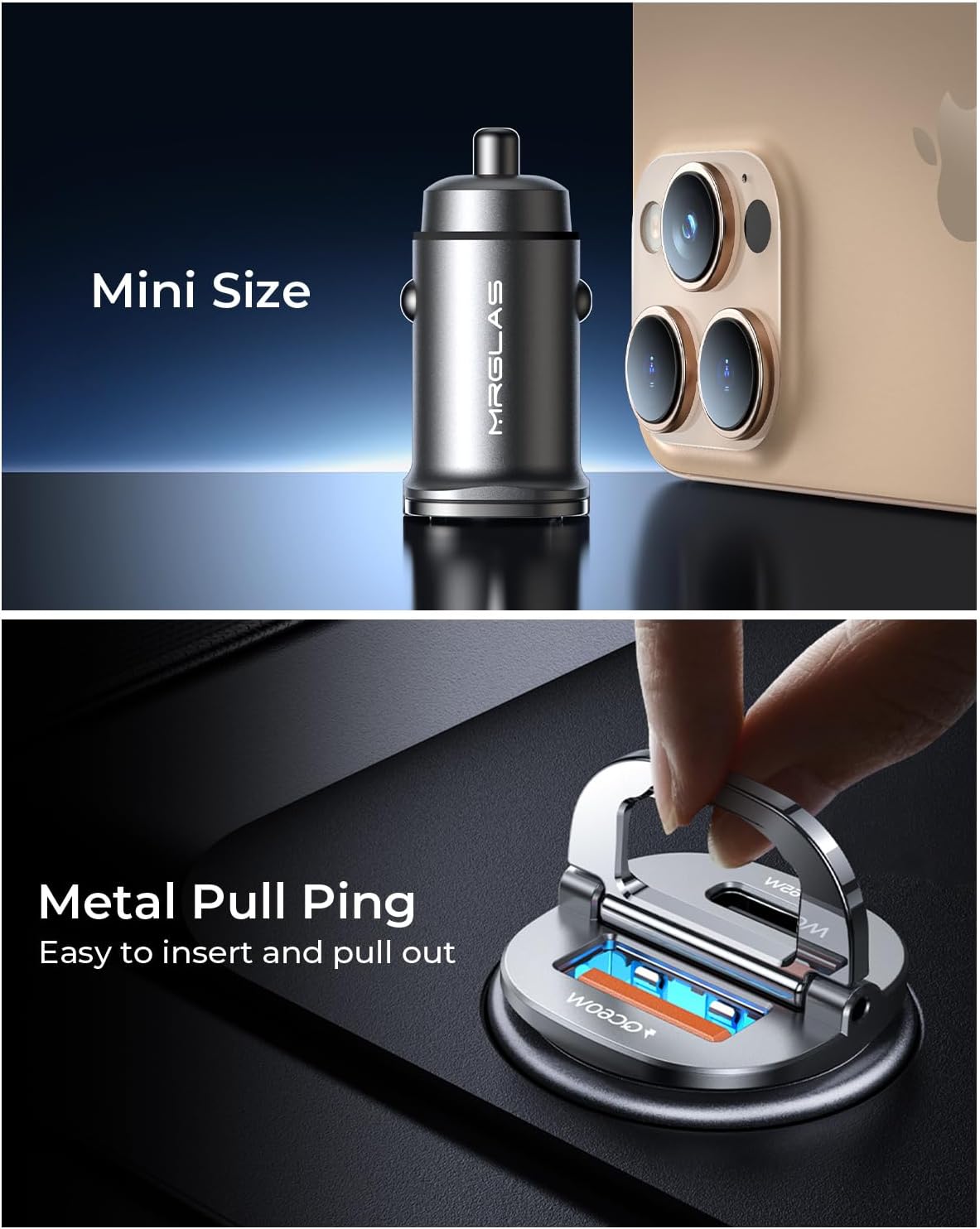 【Upgraded】 125W Car Charger USB C Super Fast Charging, [PD65W & QC60W][All Metal] MRGLAS Cigarette Lighter Car Charger, Car Electrical Accessories for iPhone 17 Pro Max iPad Samsung S26 S25 Pixel 10