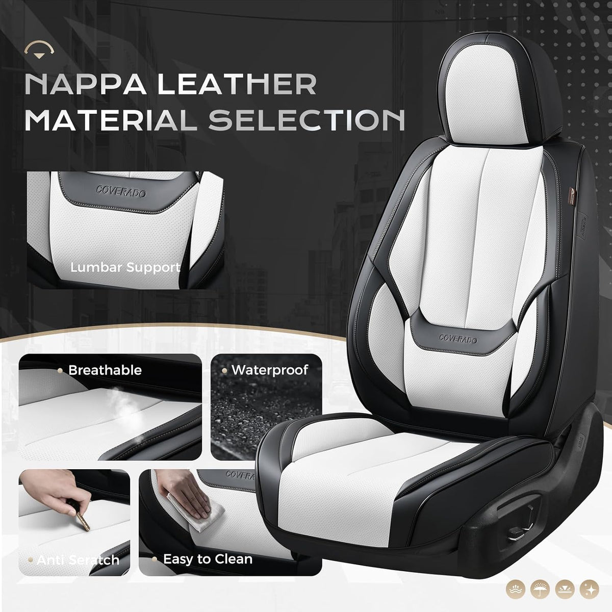 Coverado Seat Covers Full Set, Black Seat Covers for Cars 5 Seats, Car Seat Protector, Waterproof Nappa Leather Car Seat Cushion, Front and Rear Car Seat Cover Fit for Most Sedans SUV Pick-up Truck - Colors B