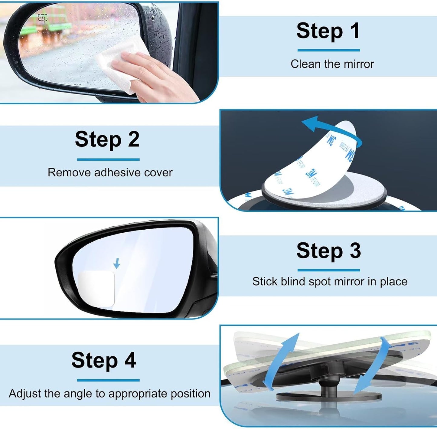 BFXM Blind Spot Mirrors 2 Pack, Car Accessories Frameless Side Mirror Blindspot Convex HD Glass, Side View Mirror Blindspot with Wide Angle Adjustable Stick for Car SUV and Trucks