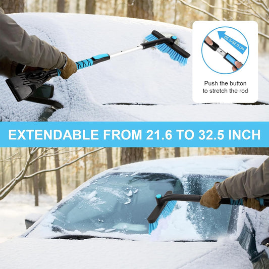43" Ice Scraper for Car Windshield, Snow Brush with Squeegee, 3 in 1 Snow Removal for Cars with Foam Grip and 180° Pivoting Brush Head for Auto Truck SUV