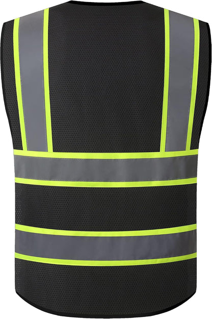 Reflective High Visibility Safety Vest for Men Women with Pockets Zipper Front Meets ANSI/ISEA Standards