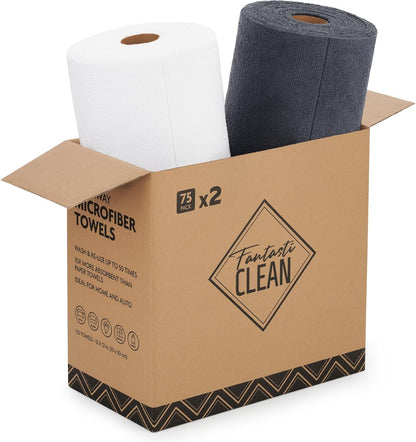 Fantasticlean Microfiber Cleaning Cloth Roll -75 Pack, Tear Away Microfiber Towels, 12" x 12", Reusable, Washable, Scratch Free, Ultra Absorbent for All-Around Cleaning Supplies (DimGray)