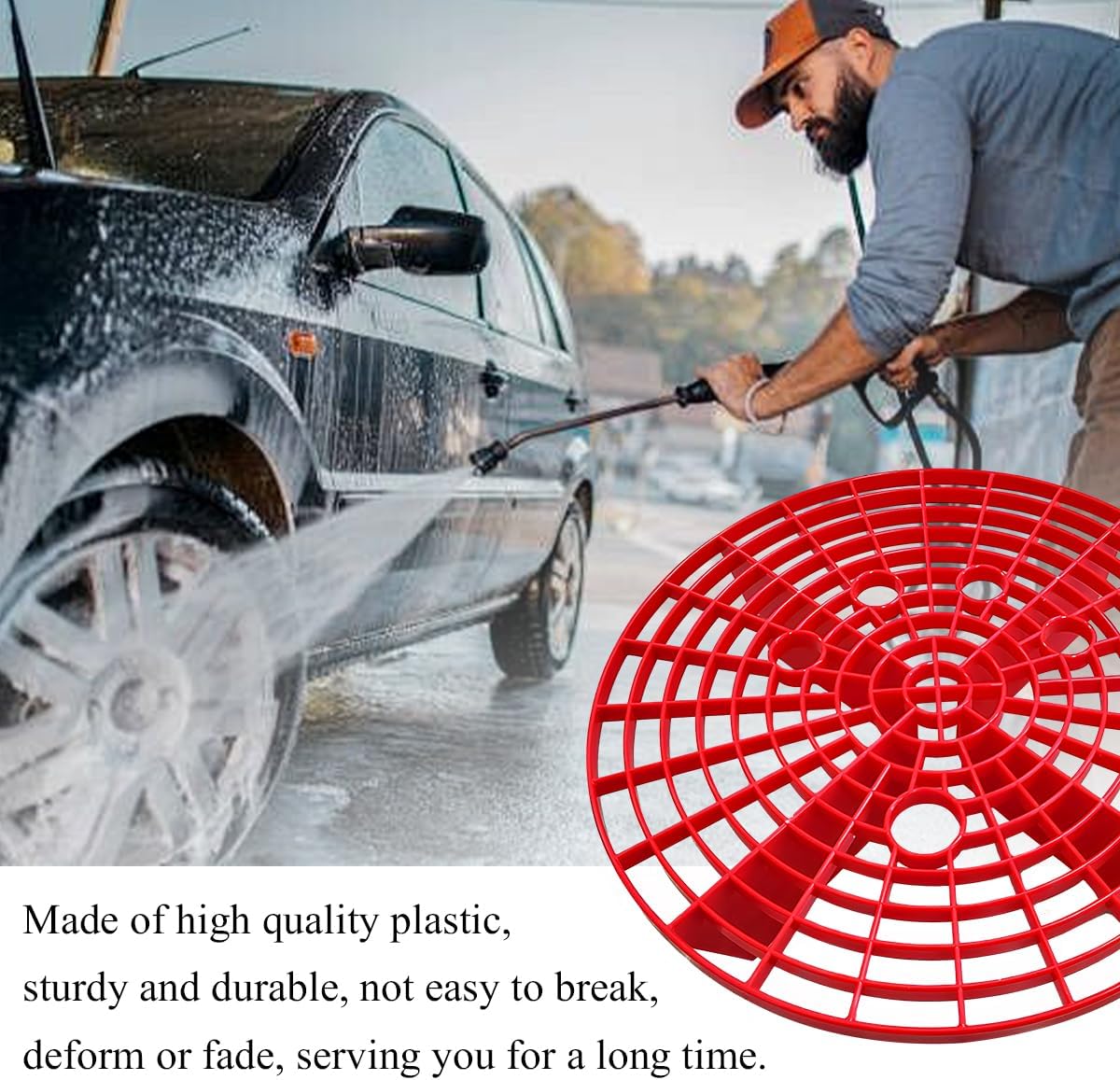 2 PCS Car Wash Bucket Insert, Plastic Wash Bucket Insert Removes Dirt Debris for Car Detailing Cleaning, Auto Detail Grit Trap Fits 12 Inch Diameter or 3-5 Gallon Bucket (Black+Red)