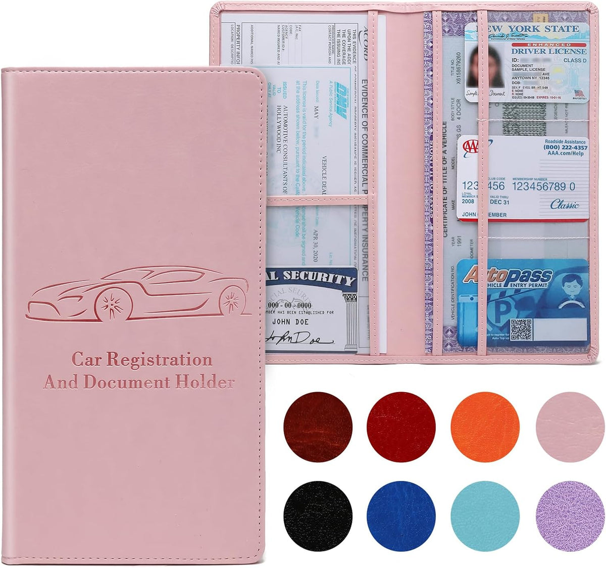 Car Registration and Insurance Card Holder for Women Men, Orange Glove Box Paperwork Organizer with Magnetic Buckle for Easy Access and Protect Documents and Various Cards in Vehicle