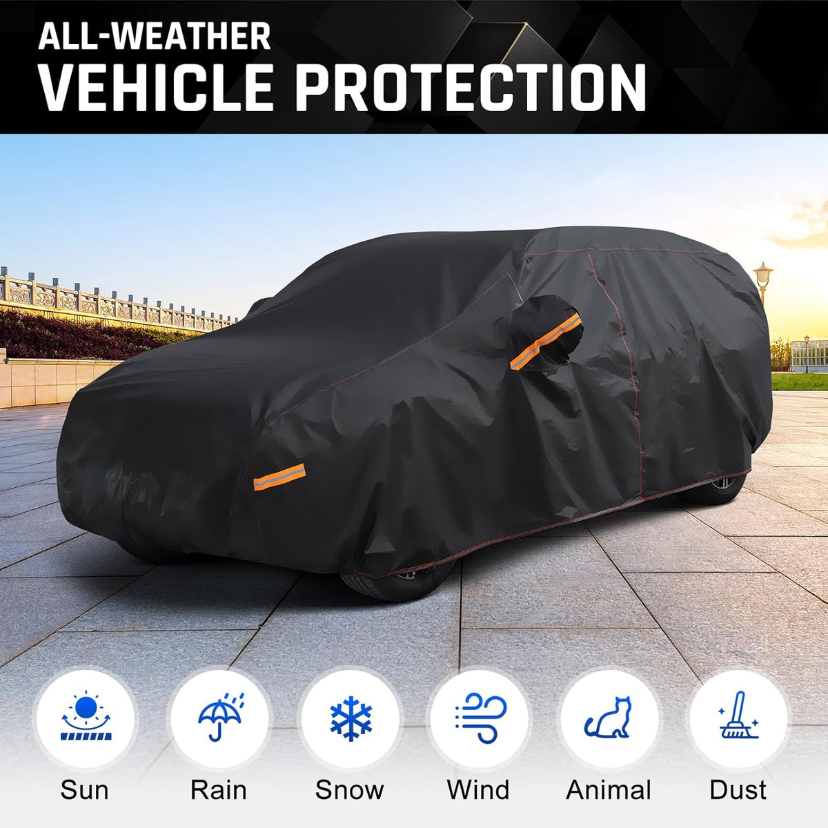 6 Layer Heavy Duty Car Cover Waterproof All Weather Protection with Cotton Liner, Full Exterior Outdoor Cover for Sun Rain Snow UV Protection, Fits Sedan 186-193 inchs