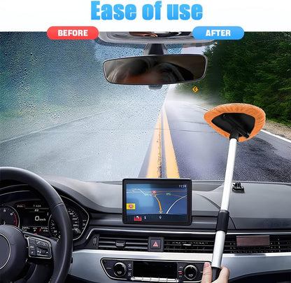 Windshield Cleaning Tool, Car Window Cleaner with Extendable Long Handle and 4 Washable Reusable Microfiber Pads, Auto Interior Exterior Glass Wiper Cleaning Kit Universal for Office and Home (Blue)