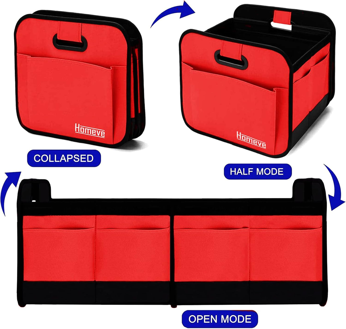 Homeve Car Trunk Organizer for SUV, 18.5Gal Large Capacity No-Sag Heavy Duty, Foldable Waterproof Anti-Slip Storage with 12 Pockets, Fit Sedan,Truck, Universal Car Accessories, Black, Large, 2 Compart