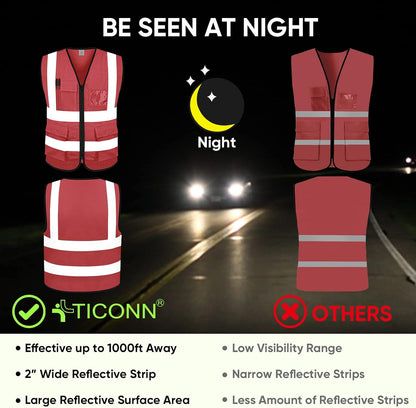 TICONN Reflective Safety Vest High Visibility Class II Mesh Vest for Women & Men Meets ANSI Standards