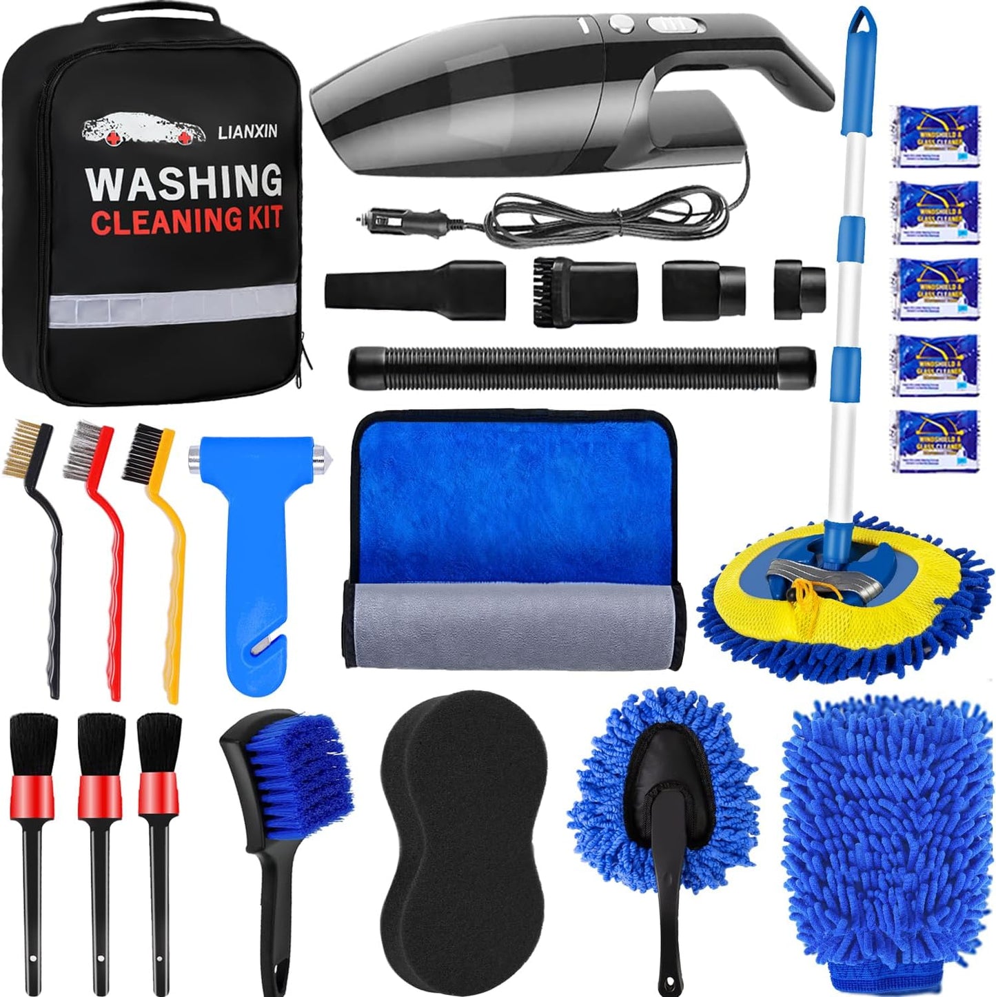 LIANXIN Car Wash Kit Car Wash Cleaning Kit with Car Wash Foam Gun Microfiber Sponge and Towels Tire Brush Built, Car Foam Gun, Car Cleaning Tool