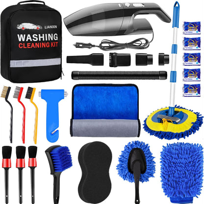 LIANXIN Car Wash Kit Car Wash Cleaning Kit with Car Wash Foam Gun Microfiber Sponge and Towels Tire Brush Built, Car Foam Gun, Car Cleaning Tool