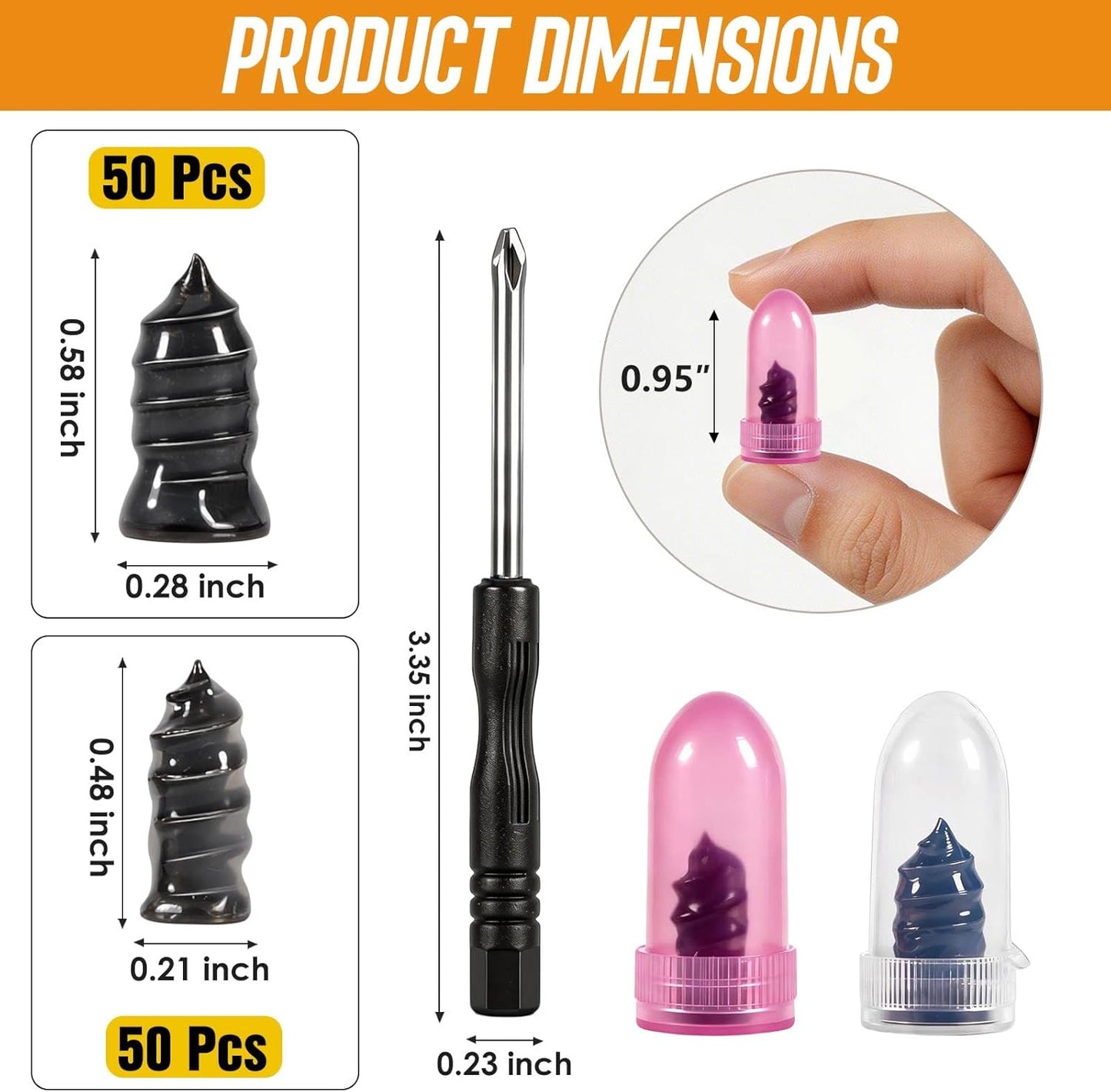 61 PCS Tire Repair Rubber Nail, Vacuum Tire Repair Kits Spiral Rubber Nails, Tire Screw Plug Fast Tool Self Service Tire Repair Nail for car, Motorcycle, Truck, Tractor Tire Puncture Repair