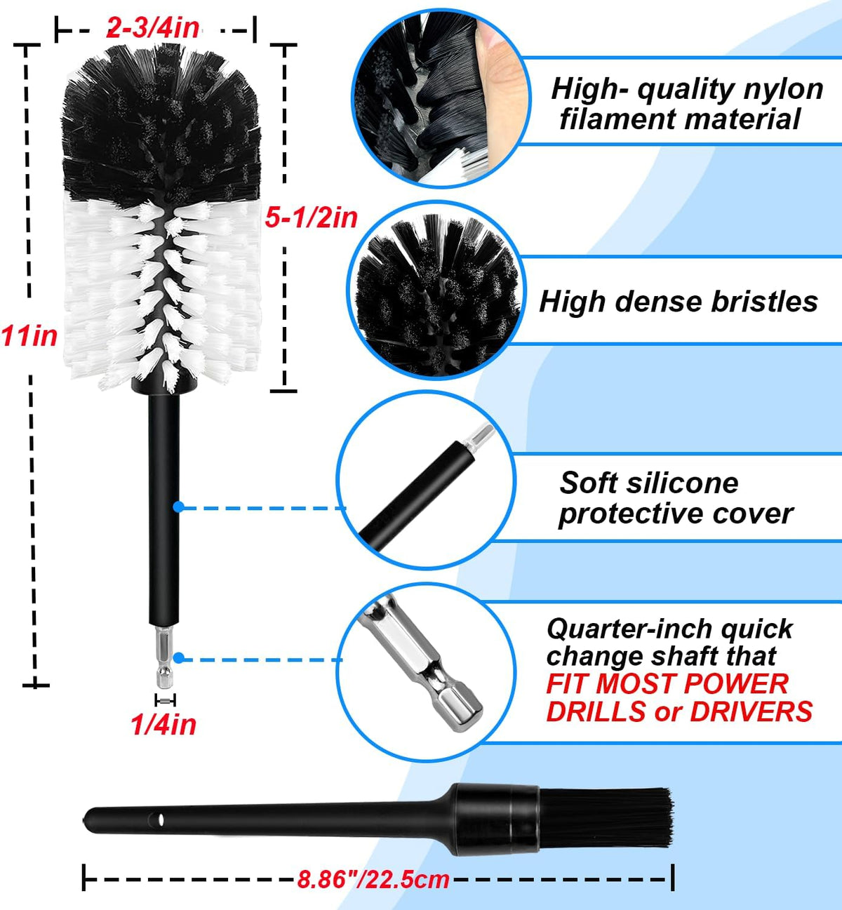 Wheel Brush Kit, Soft Drill Wheel Cleaner Brush, No Scratches Highly Dense Car Cleaning Brush Set for Wheels, Rims, Engines, Exhaust(Red/Black,2Pcs)