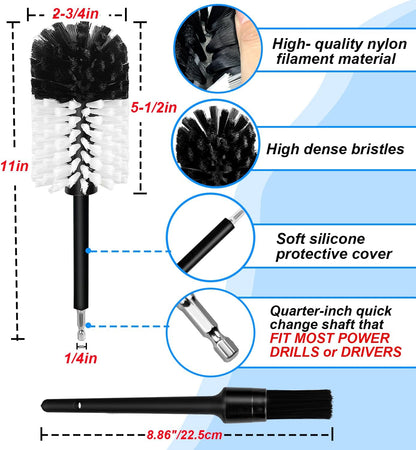 Wheel Brush Kit, Soft Drill Wheel Cleaner Brush, No Scratches Highly Dense Car Cleaning Brush Set for Wheels, Rims, Engines, Exhaust(Red/Black,2Pcs)