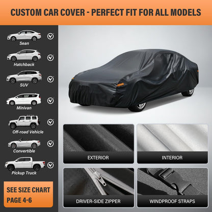 Kayme Sedan Car Cover Waterproof All Weather for Automobiles - See Vehicle Size Chart for Accurate Fit - Outdoor Full Exterior Cover Sun Rain Snow UV Protection with Zipper. Size A4 (See Size Chart)