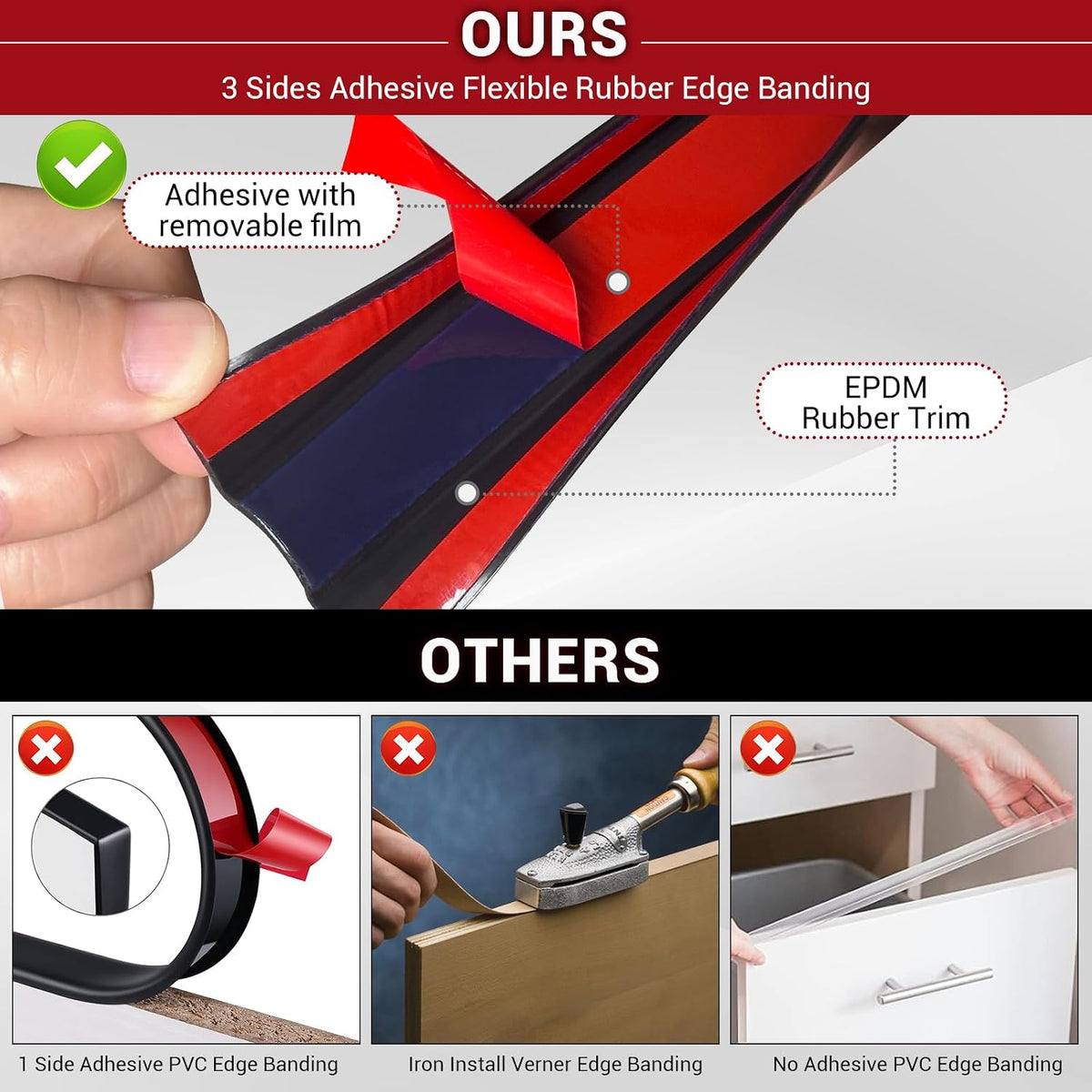 Rubber Edge Trim, 1/16" Self Adhesive Flexible U Channel Edge Protecter for Sheet Metal, Car Doors, U Shaped Sharp Edge Guards, Fit for 0-5/64" Wide Edge, Black Color, 10Ft, EPDM Material