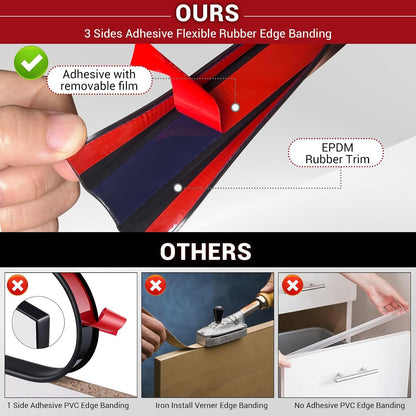 Rubber Edge Trim, 1/16" Self Adhesive Flexible U Channel Edge Protecter for Sheet Metal, Car Doors, U Shaped Sharp Edge Guards, Fit for 0-5/64" Wide Edge, Black Color, 10Ft, EPDM Material